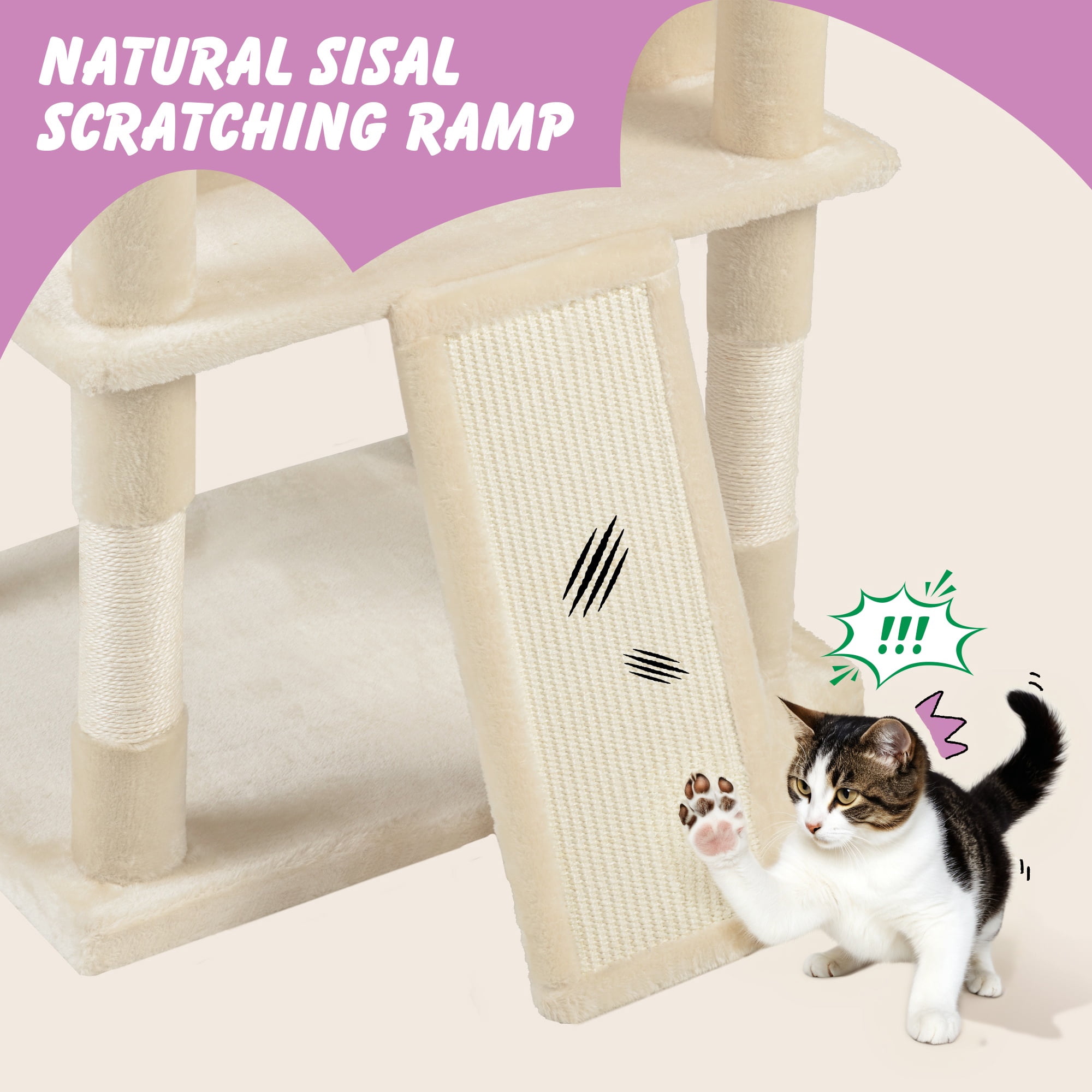 Merrland 81" Multi-Level Large Cat Tree Tower for Indoor Kittens, Cat Condo with Hammock & Sisal Scratching Posts, Beige