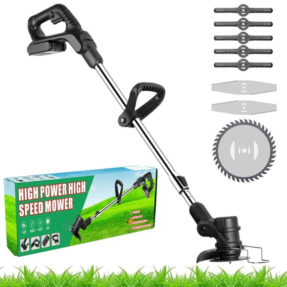 MesaSe Electric Weed Wacker Adjustable Cordless Weed Eater Foldable Rechargeable Battery Powered Grass Trimmer with 7500mAh Battery and 3 Types Blades for Garden Patio Lawn