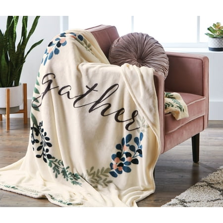 Better Homes & Gardens Oversized Velvet Plush Throw Blanket, 50" x 70", "Gather" Sentiment