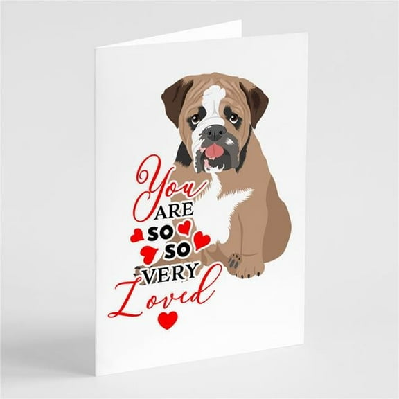 English Bulldog Tricolor #4 so Loved Greeting Cards and Envelopes Pack of 8 7 in x 5 in