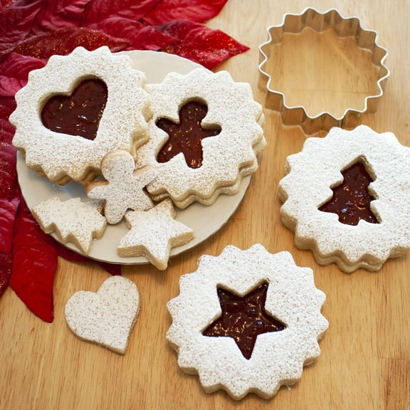 Christmas Linzer Cookie Cutters, Large Linzer Cookies 5-Piece Set, Made in USA by Ann Clark