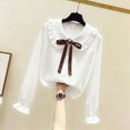 thumbnail image 5 of CAUYDY Collared Shirts for Girls Youth Long Sleeve Button Down Fly Sleeve Blouse, School Uniform Top for Fall Winter Daily Wear Brown Sizes 15-16 Years, 5 of 6