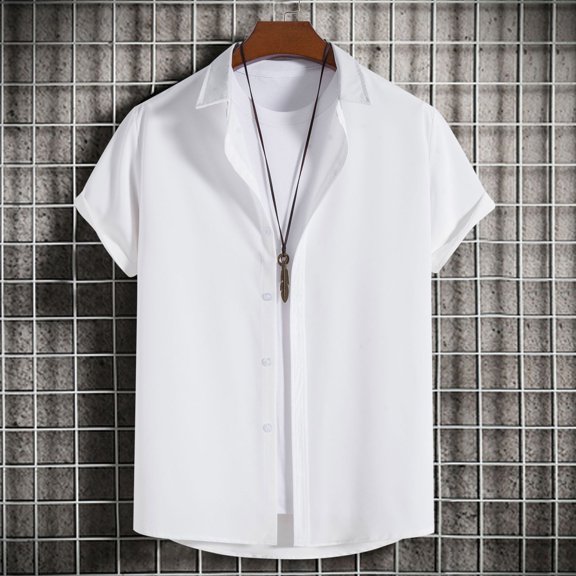 Elvqul Mens Collared Shirts Polo Short Sleeve T-Shirt Summer Quick Dry White Fashion Classic Button Down Tee for Men Solid