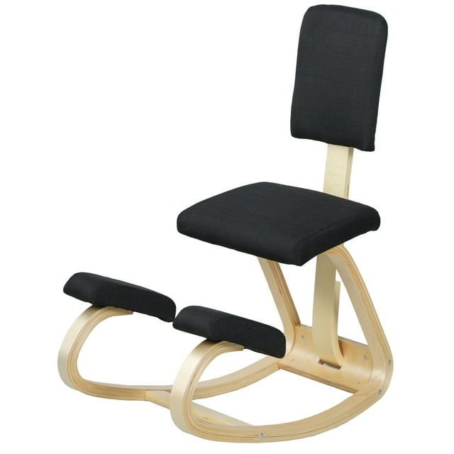 CoSoTower Ergonomic Kneeling Chair, Rocking Wood Kneel Stool with Backrest for Improve Posture, Back Pain, Black
