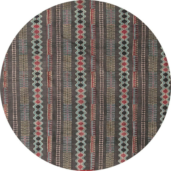 Ahgly Company Machine Washable Indoor Round Abstract Dark Brown Area Rugs, 5' Round