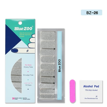 - Blue ZOO 20Pcs/Sheet Nail Polish Stickers with 1Pcs Nail File Solid Color Shine Full Wraps Nail Art Adhesive Decals