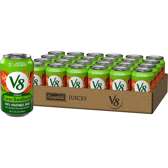 V8 Low Sodium Original 100% Vegetable Juice, 11.5 fl oz Can (24 Pack)