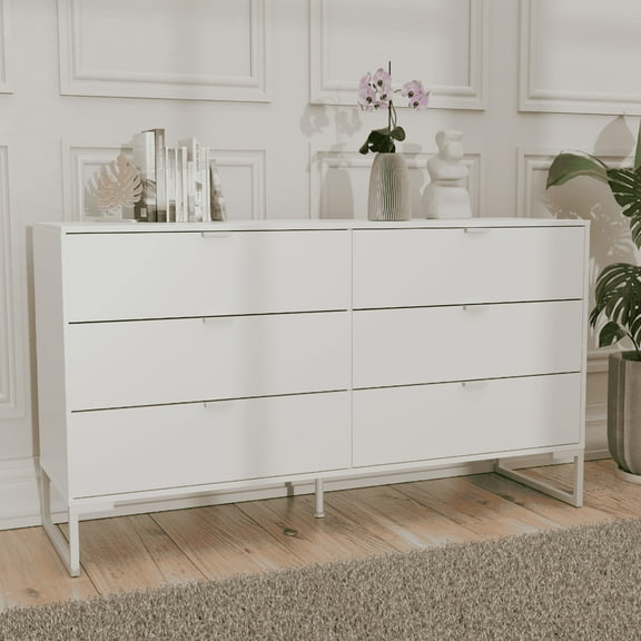 Kappesberg Collins White 6-Drawer Modern Dresser, 57" W – Spacious Bedroom Storage for Adults & Teens