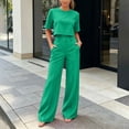 thumbnail image 4 of 2 Piece Sets for Women Solid Color Short Sleeve Crop Tops and High Waisted Wide Leg Pants with Pocket Set Summer Outfits Casual Workwear Casual Fashion 2026, 4 of 8