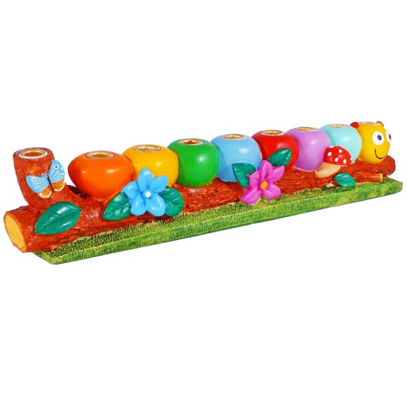 Zion Judaica Polyresin Caterpillar Menorah Cute Kids Candle Menorah Hand Molded and Painted Lively Caterpillar on a Log Hanukkiyah