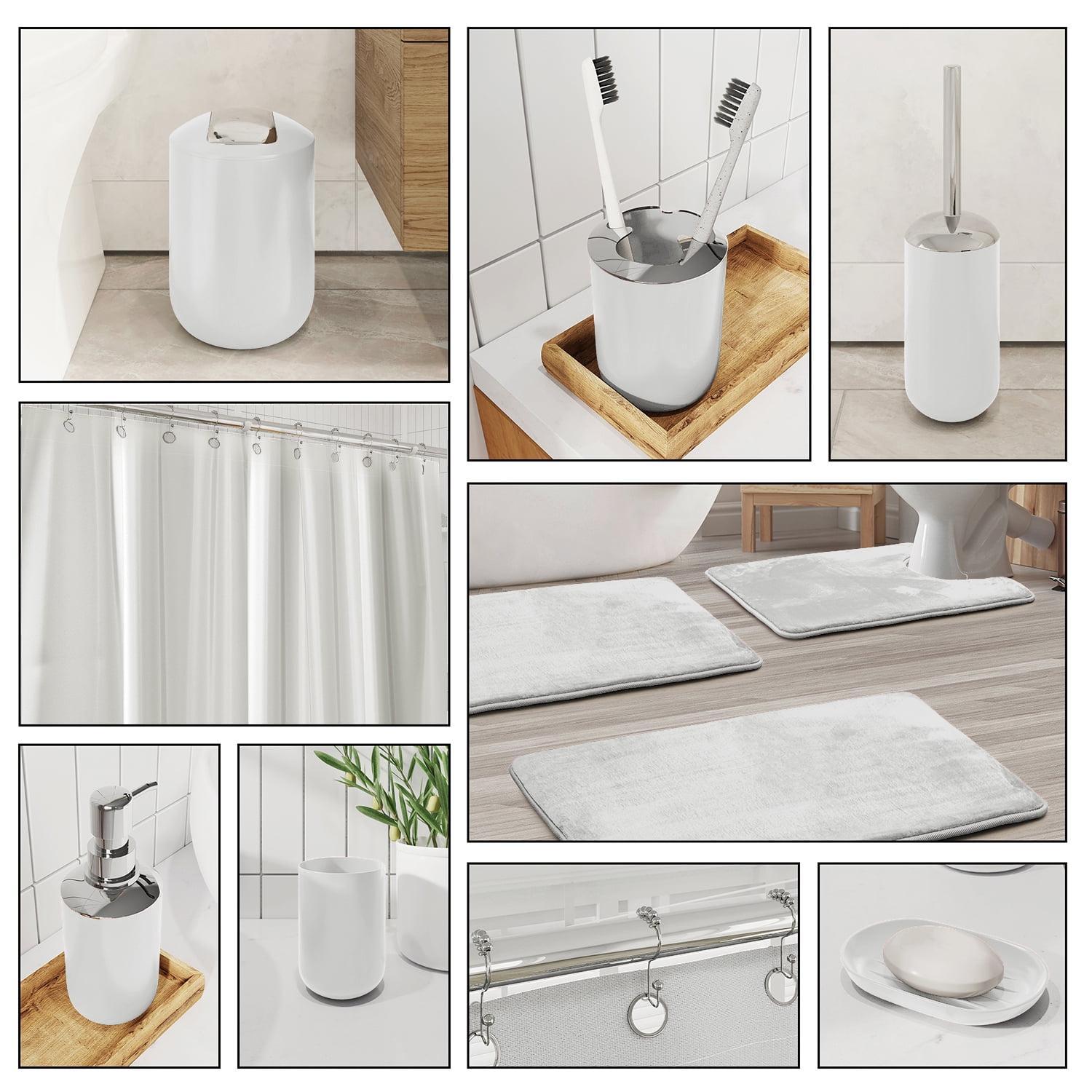 Lammaloe White Bathroom Accessories Sets and Shower Caddy for Bathroom Sets with Shower Curtain Sets and Rugs for Bathroom Decor with Toothbrush Holder