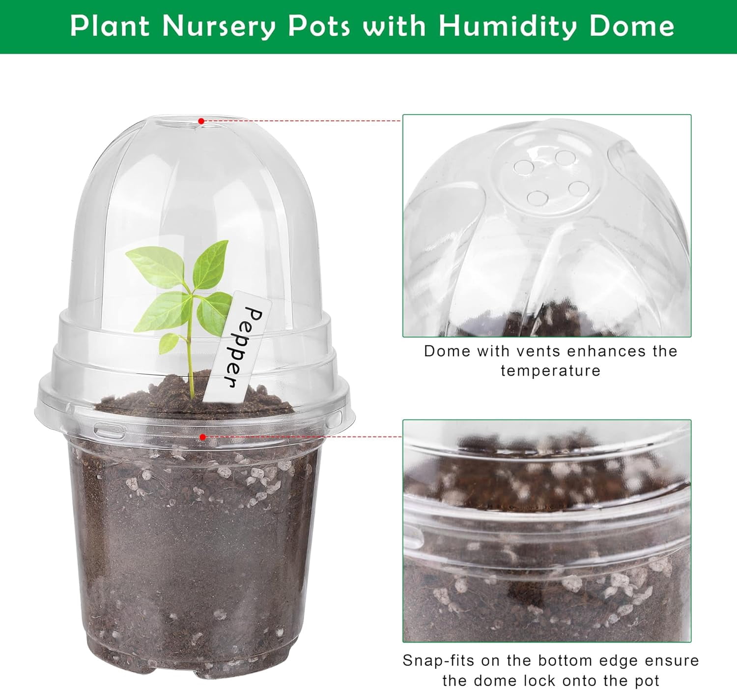 10 Packs 3.5 Inch Plant Nursery Pots with Humidity Dome Plastic Planters Gardening Flower Plant Pots Seed Starting Pots for Seedling Indoor Outdoor Garden