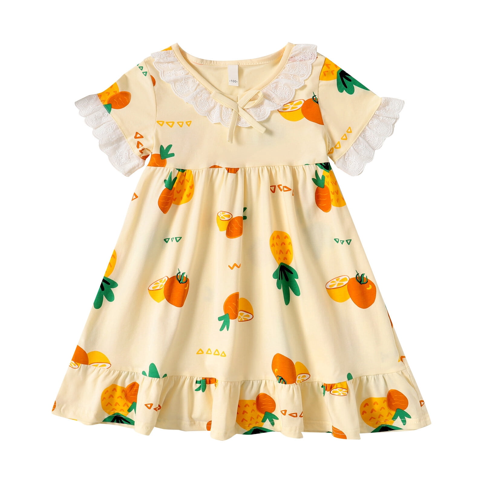 Saeaby 6Y Little Girls Nightgowns Ruffle Short Sleeve Sleepwear