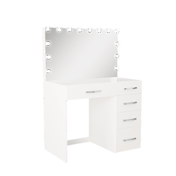 Boahaus Saranya Modern Vanity Table, Light Bulbs, White Finish, for Bedroom