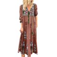 thumbnail image 1 of Robe Bohème pour Femmes Grande Taille à Col en V Imprimé, à Lacets, à Manches Longues, Robe Maxi de Soirée, 1 of 6