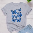 thumbnail image 1 of Hauts d'Entraînement Grande Taille Été Femmes Mode Femmes Imprimé Papillon Manches Courtes Col Rond Hauts Graphiques Originaux T-Shirt Col en V Femmes en Liquidation, 1 of 3