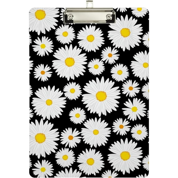 FMSHPON Stylish Beautiful Daisies Pattern Clipboard Hardboard Wood Nursing Clip Board and Pull for Standard A4 Letter 13x9 inches