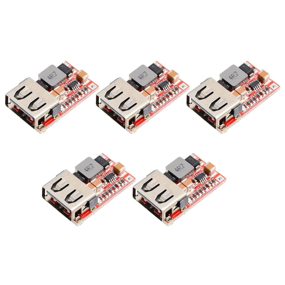 BESTYASH 5-Pack DC-DC Buck Converter USB Charging Module Red for 12V 24V to 5V 3A Output