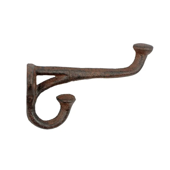 Rustic Cast Iron Double Wall Hook Key Towel Coat Hanger Antique Brown 3 3/4 Inch