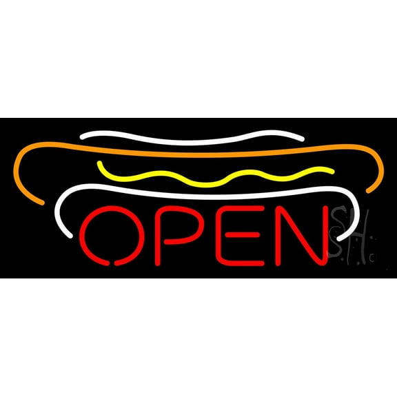 Hot Dogs Open Block LED Neon Sign 13 x 32 - inches, Black Square Cut Acrylic Backing, with Dimmer - Bright and Premium built indoor LED Neon Sign for restaurant window and interior decor.