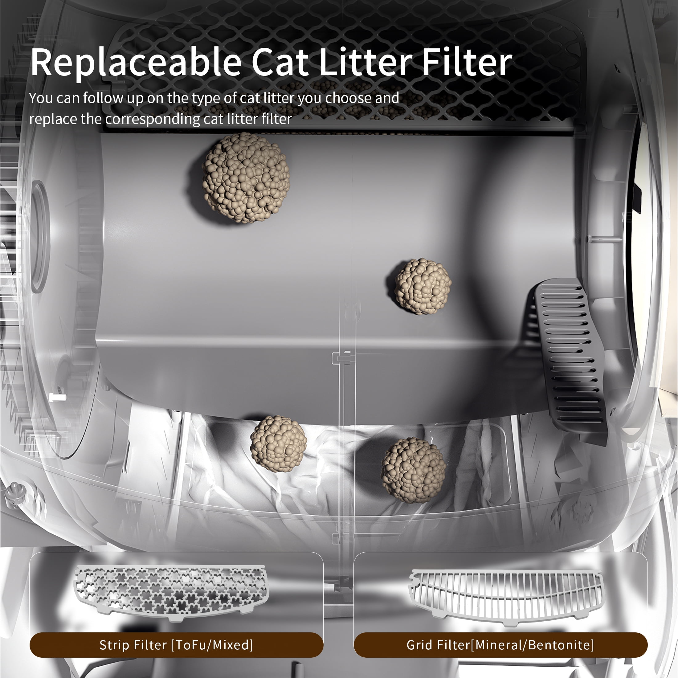 REDSASA Automatic Cat Litter Box, Self Cleaning Cat Litter Box with APP Control/Health Monitoring/Odor-Removal, Brown