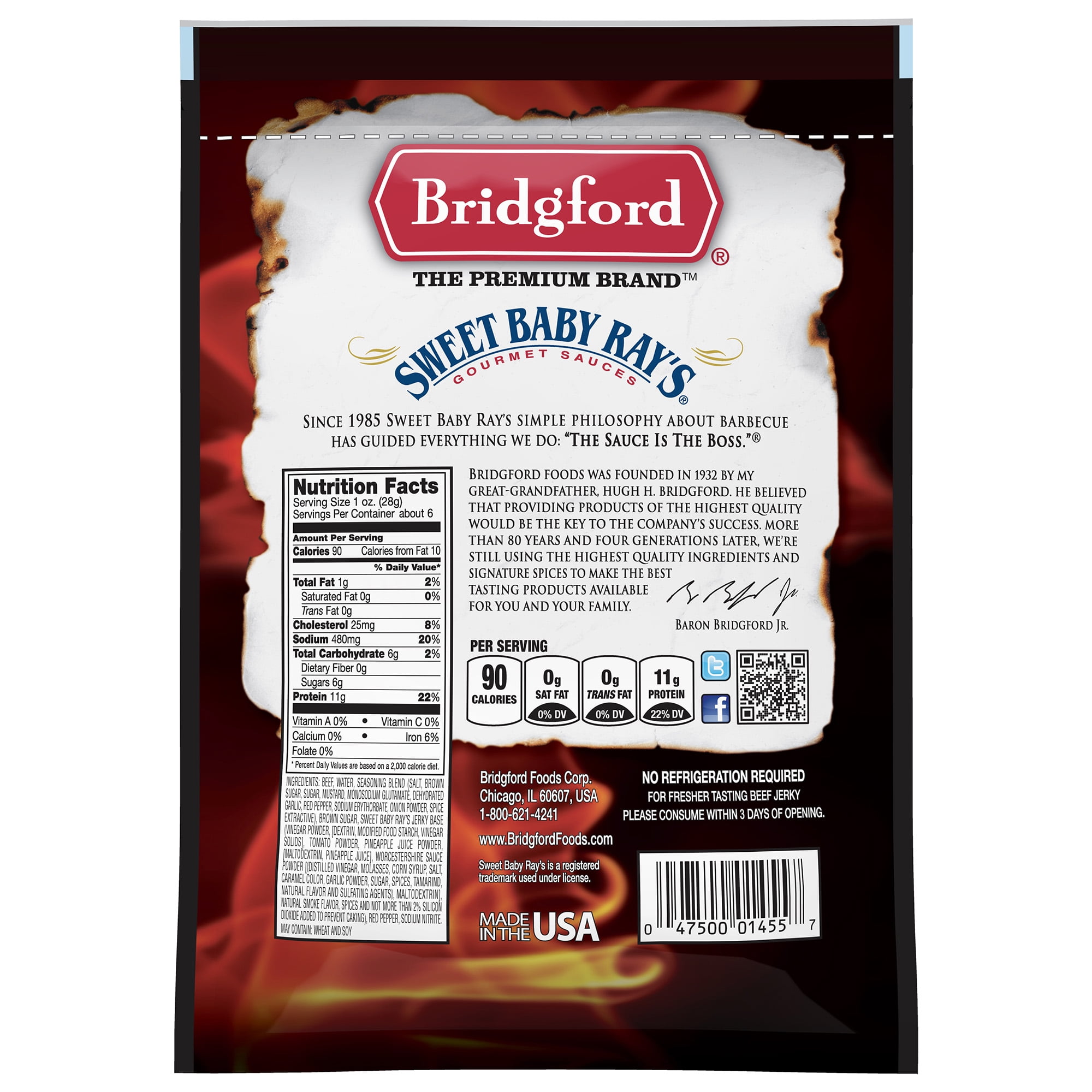 Bridgford Sweet Baby Ray’s Beef Jerky Sweet N Spicy 6.2 oz Pack of 2