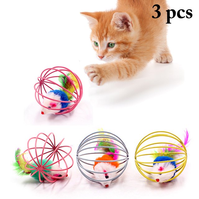Cat Toy Mouse Ball 3PCS Funny Mouse in Cage Kitten Toy Interactive Pet Toy