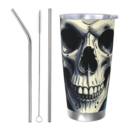 

Salouo Modern Hip-Hop Skull Print 20oz Tumbler with Lid Stainless Steel Vacuum Insulated Tumbler Durable Insulated Coffee Mug Thermal Cup with Splash Proof Sliding Lid-Straw Three-piece Set