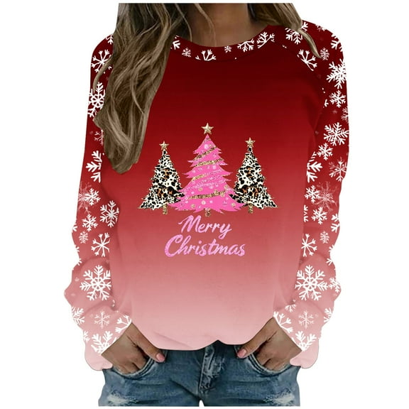 Fall Saving Talove Long Sleeve Shirts for Women Funny Graphic Sweatshirt Fall Fashion Must Haves Tunic Tops Loose Fit Womens Tops Plus Size Dressy Christmas Shirts