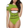 thumbnail image 2 of Uemuo Fresh Sushi Pattern Women's One Piece Short Sleeve Swimsuit Rash Guard Surfing Modest Quick-drying Swimsuit Beach Essentials-Medium, 2 of 9