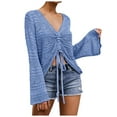 thumbnail image 2 of Women's Crochet Beach Cover Up Long Sleeve V Neck Swim Shirt Sheer Knit Bathing Suit Cover Up for Summer Beach Pool Swimwear, 2 of 5
