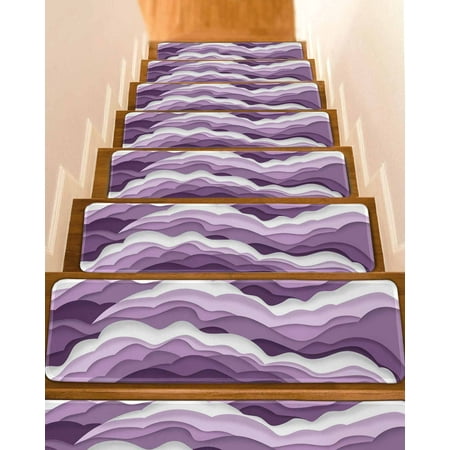 Purple Ombre Stair Treads for Wooden Steps Indoor Runner Rug Carpet Modern Geometric Moire Abstract Art 7 Pieces Peel and Stick Staircase Step Treads Covers Washable Throw Door Mats 30 x8