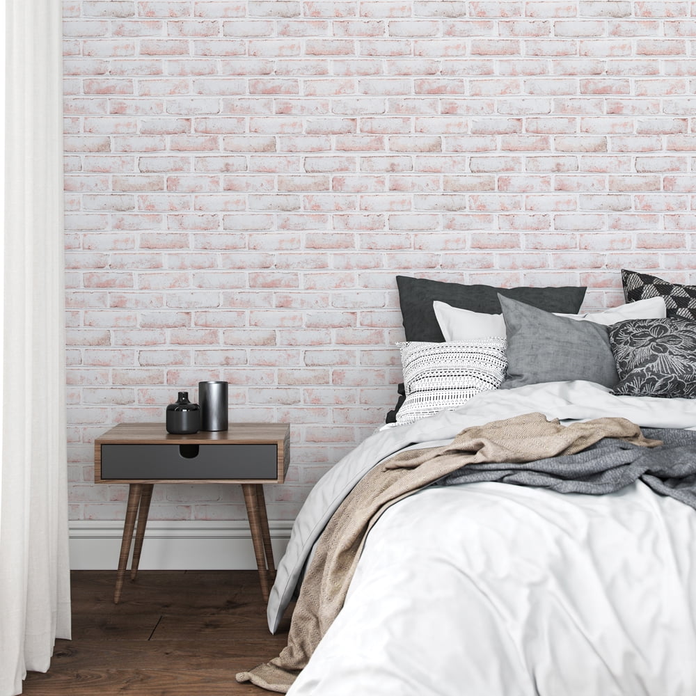 Tempaper Brick White-Washed Peel and Stick Wallpaper, 20.5" x 16.5'