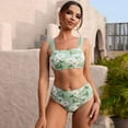 thumbnail image 2 of QLEICOM Womens Swimsuits Tummy Control Plus Size Swimsuit Coverup Fashion Print Color Pleated Swimsuit Neck Hanging Open Back Swimsuit Bikini Split Swimsuit Suit Green L, 2 of 7