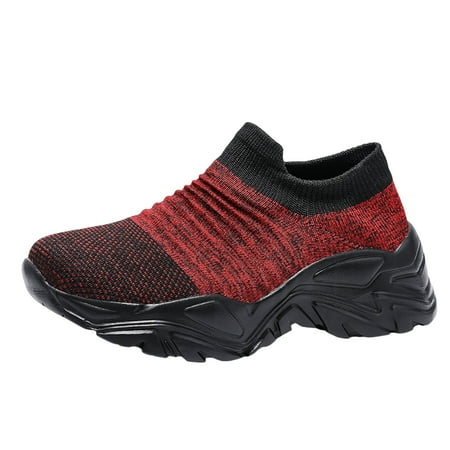 OJSFQUFP Womens Walking Shoes Oversized Women Shoes Air Cushion Sports Shoes Fashionable Flat Bottomed Casual Socks and Shoes Foldable Ballet Flats for Women Red 39