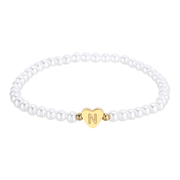 Uxcell Pearl Initial Bracelet for Women, Gold Heart Charm Dainty Pearl Letter Bracelets for Women Wedding Trendy Birthday Gifts, N