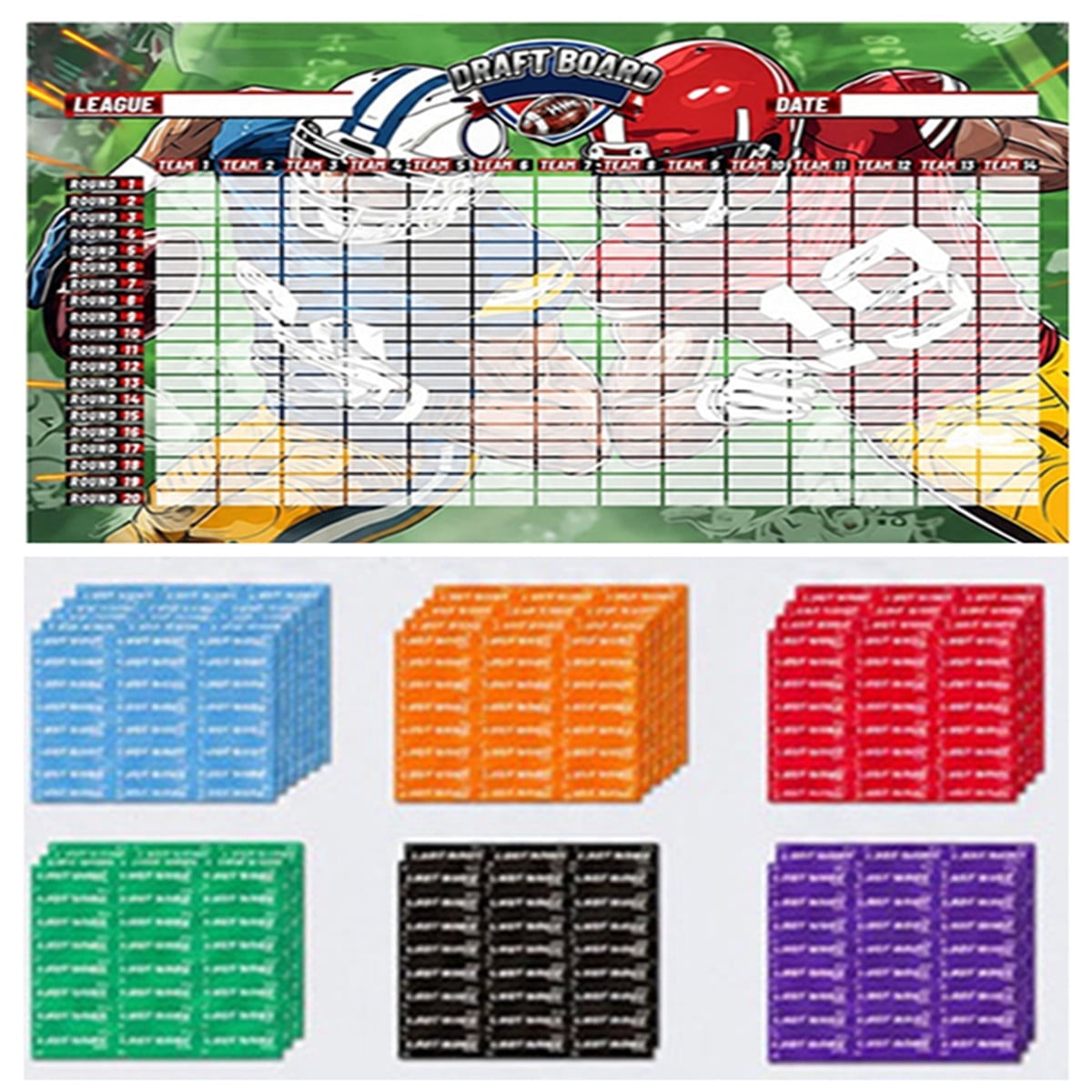 Fantasy Football Draft Board Kit 5.3x3.7ft for 2026‑2027 Season, 14 Teams 20 Rounds with 500 Player Label Stickers, Home Office Party Game Accessories
