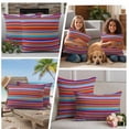 thumbnail image 5 of Rainbow Striped Outdoor Waterproof Pillow Covers, Red Blue Yellow Geometric Abstract Decorative Square Throw Pillowcase Sofa Cushion Sham for Patio/Couch/Chair, 16"x16" 2 Pack, 5 of 8
