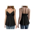 thumbnail image 3 of Women's Sleeveless Babydoll Deep Neck Spaghetti Strap Flared Hem Flowy Tank Top for Daily Wear Black M, 3 of 7