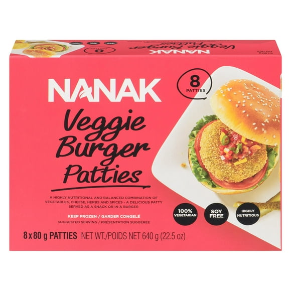 Galettes de burger végétariens Nanak 640 g, 8 pièces