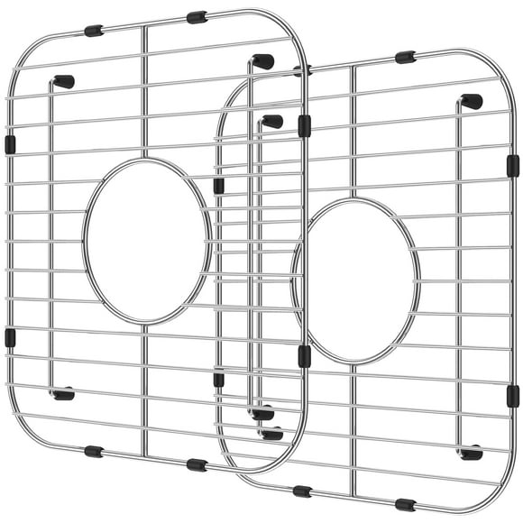 2Pcs Kitchen Sink Grid 304 Stainless Steel Sink Protectors Double Bowl Sink Bottom Grid with R50 Corner Large Sink Protectors Grid Multifunctional Dishes Drainer Grid for Sink 13x12inch