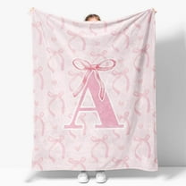 Coquette Pink Bow Throw Blanket, Personalized Initial Alphabet Fluffy Cozy Flannel Blanket, Monogrammed Gifts for Women, Unique Customized Blanket for Her Girls Christmas Birthday