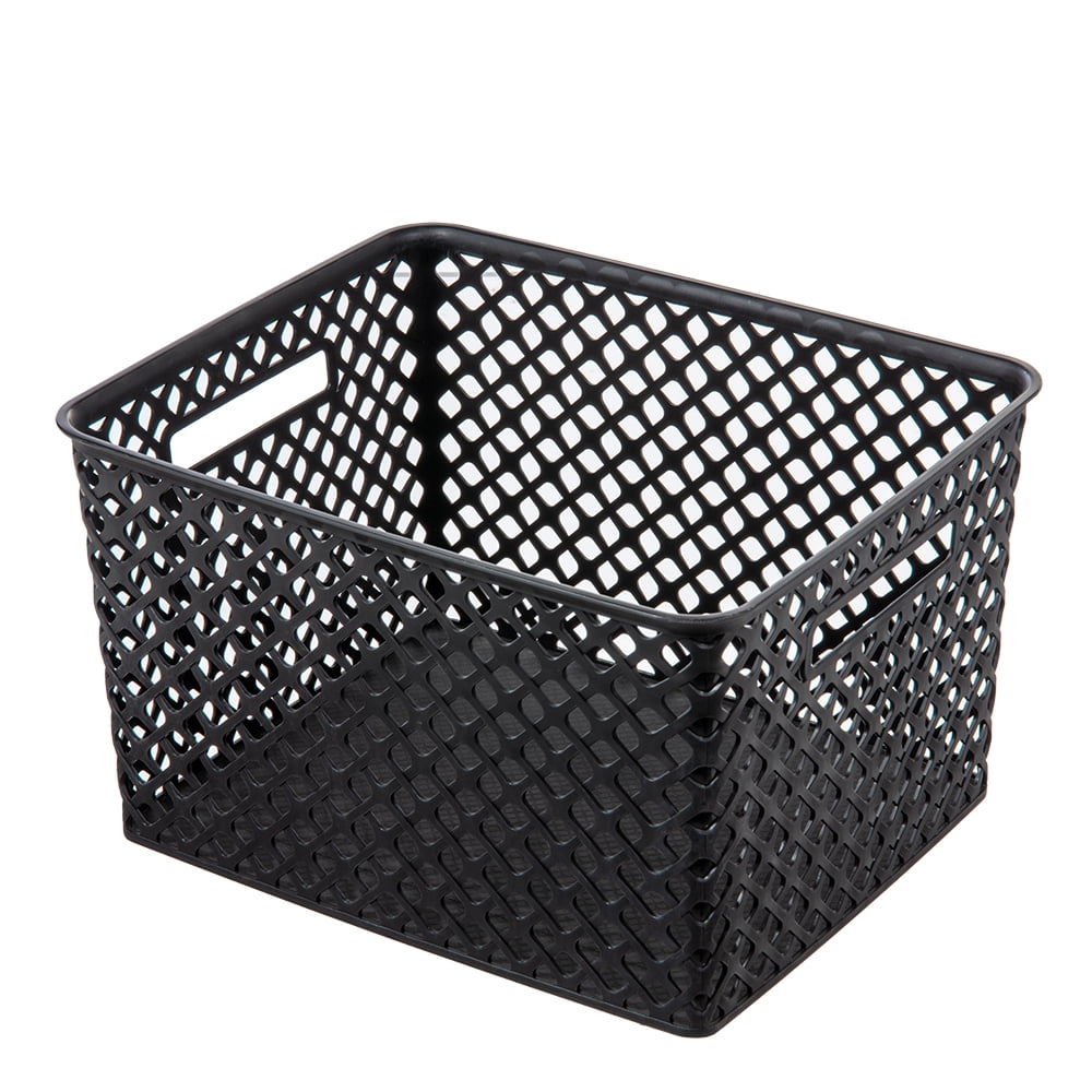 Mainstays Plastic Large Decorative Basket, 2 Pack, Black