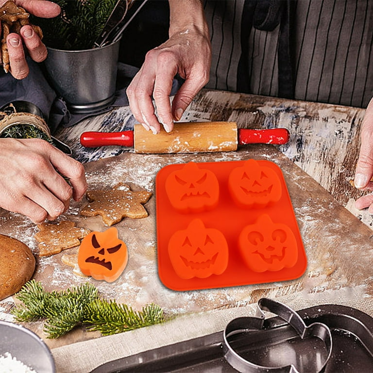 4-Pack Pumpkin Silicone Cake Molds - Halloween Baking Decor, Non-Stick & Oven Safe