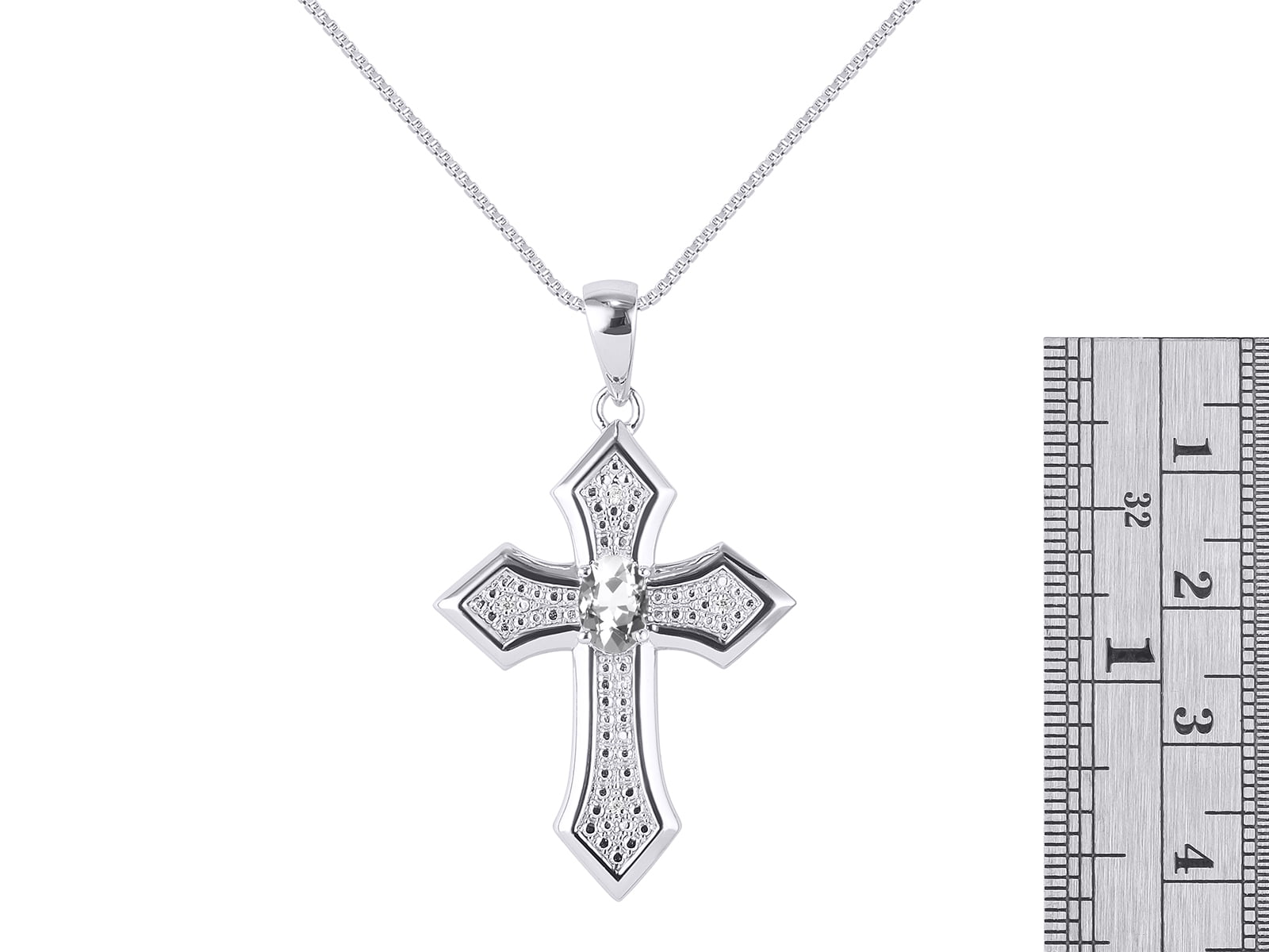 Details about   Diamond & Smoky Quartz Cross Pendant Necklace Set In Set in Sterling Silver Wit
