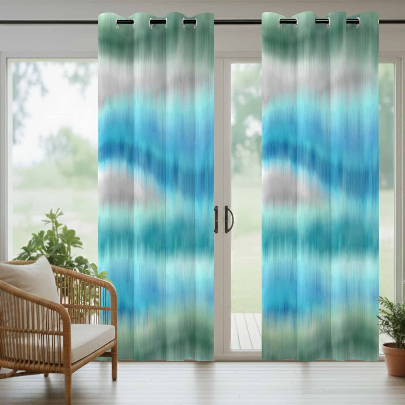 Aqua Gradient Sea Mist Outdoor Curtains for Patio, Abstract Blue Green Water Ripples Sunshade Privacy Drapes Grommet Waterproof Outside Curtains for Porch/Cabana/Balcony 54"x 108", 1 Panel