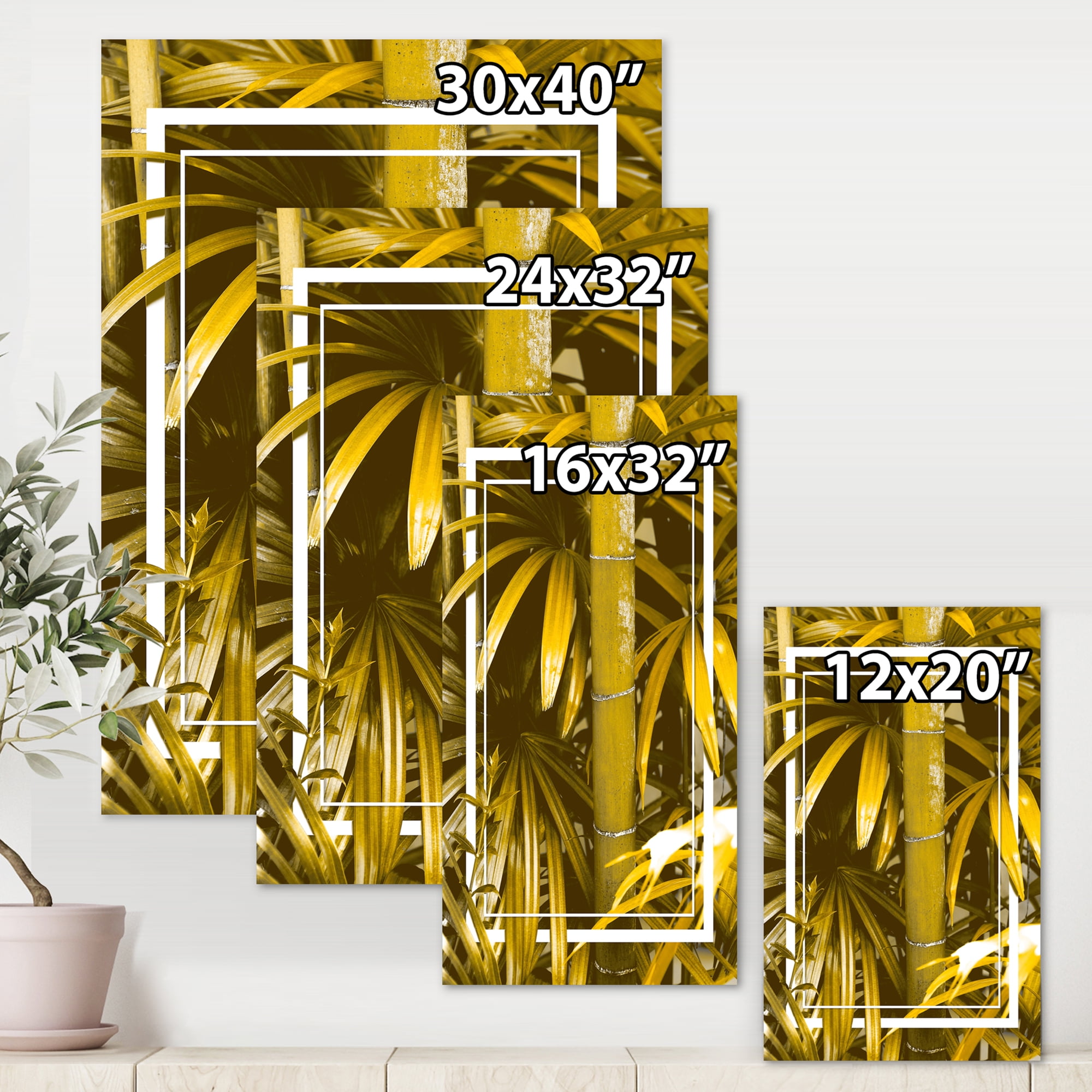 Designart ' Tropical Leaves and Yellow Bamboo ' Tropical Canvas Wall Art Print