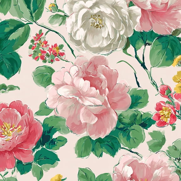 Peel and Stick Wallpaper Floral Peony Roses Pink White Blossoms Green Leaves Vintage Botanical Wall Mural 23.6in x 9.8ft Self Adhesive Removable Wall Paper Renter Friendly Wallpaper for Bedroom