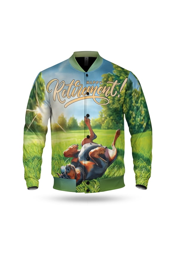 Happy Retirement with Doberman Pinscher Enjoy Life Rest Time All Over Print 3D Baseball Jacket Doberman Dog Lover Gifts Bomber Jacket Softball - 02027