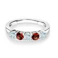 thumbnail image 2 of Gem Stone King 925 Sterling Silver Sky Blue Aquamarine and Red Garnet Wedding Band Ring for Women (0.91 Cttw, Round 3.5MM, Gemstone March Birthstone, Size 9), 2 of 4